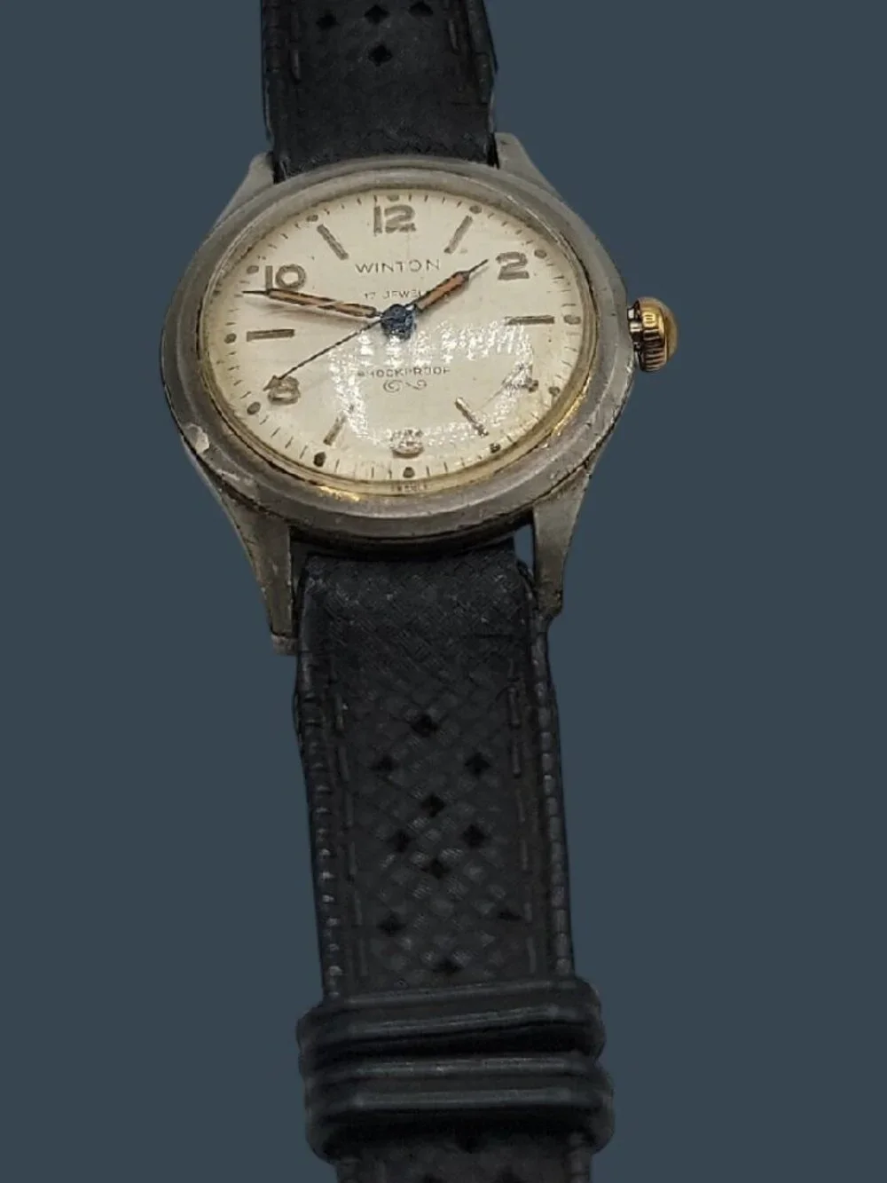 Vtg 1950s Winton Military Watch 17J Manual RUNS Swiss Tropic MOD DEP Strap 18mm